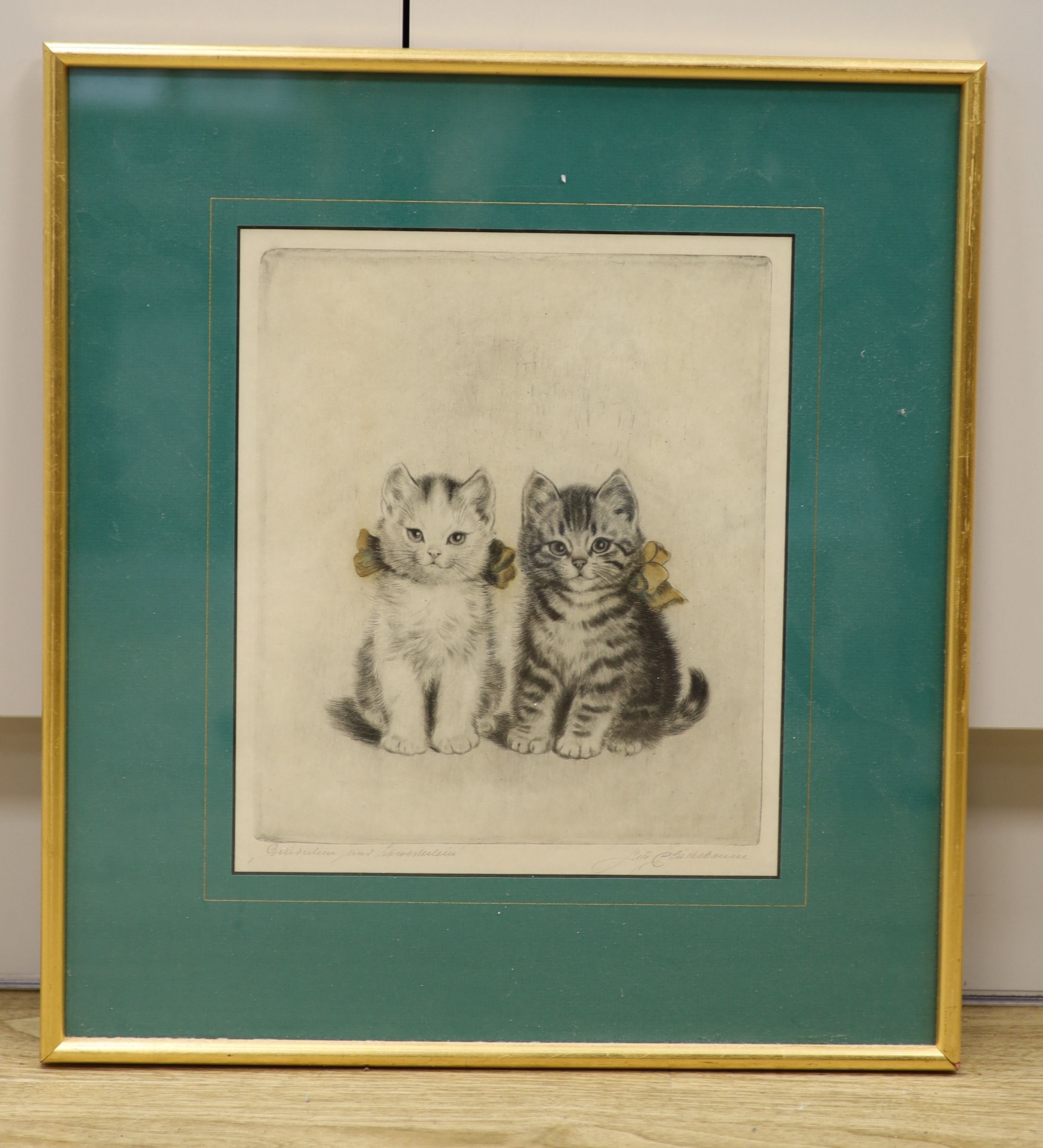 Metam Pluckebaum (1876-1945), an etching of kittens, ‘Brother and Sister’, signed, 28 x 24cm.